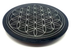 Portaincenso Pietra Rotondo Nero Fiore della Vita 10cm