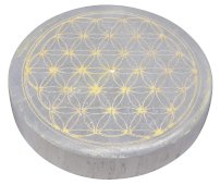 Selenite Flower of Life Portaincenso dorato 10cm