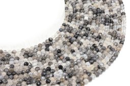 Perle sfaccettate di quarzo tormalinato 4 mm su filo da 38 cm