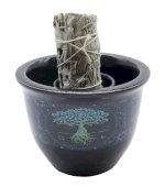 Ciotola per fumigazione in ceramica Tree of Life nera 9 cm