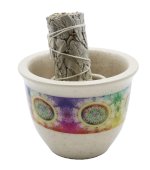 Ciotola per fumigazione in ceramica Flower of Life bianca 9 cm