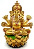 Statua in resina Ganesh dorata su base 17cm