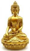 Statua di Buddha in resina e ciotola dorata 28 cm