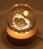 Luce notturna USB in vetro a forma di delfino, 6 cm