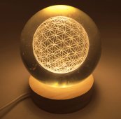 Luce notturna USB in vetro da 9 cm con design a forma di fiore della vita